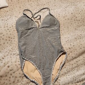 Cupshe Black and Cream Striped Swimsuit